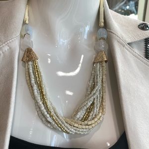 White and gold beads multi-strand necklace